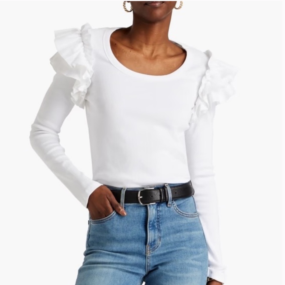 VERONICA BEARD GUC Avedon Cotton Ruffle Top in White Size S